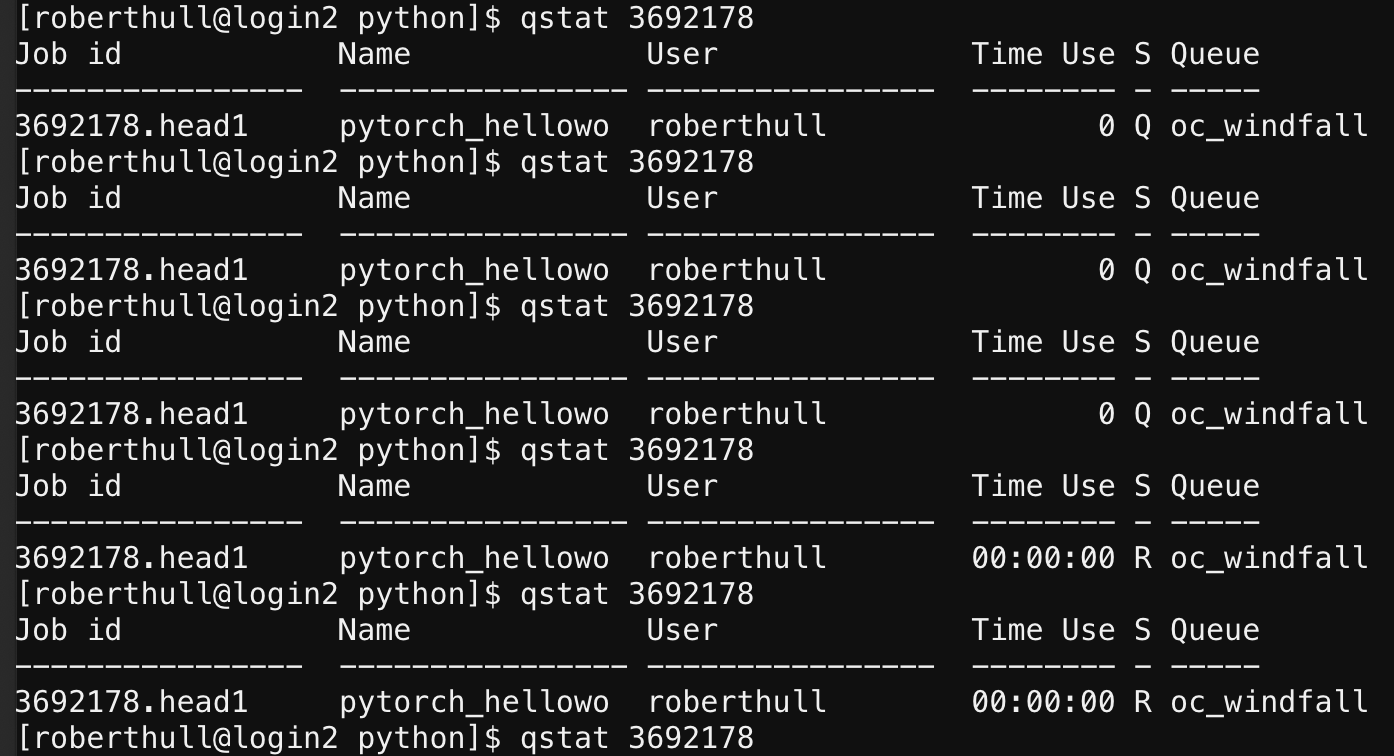 terminal output for qstat progress